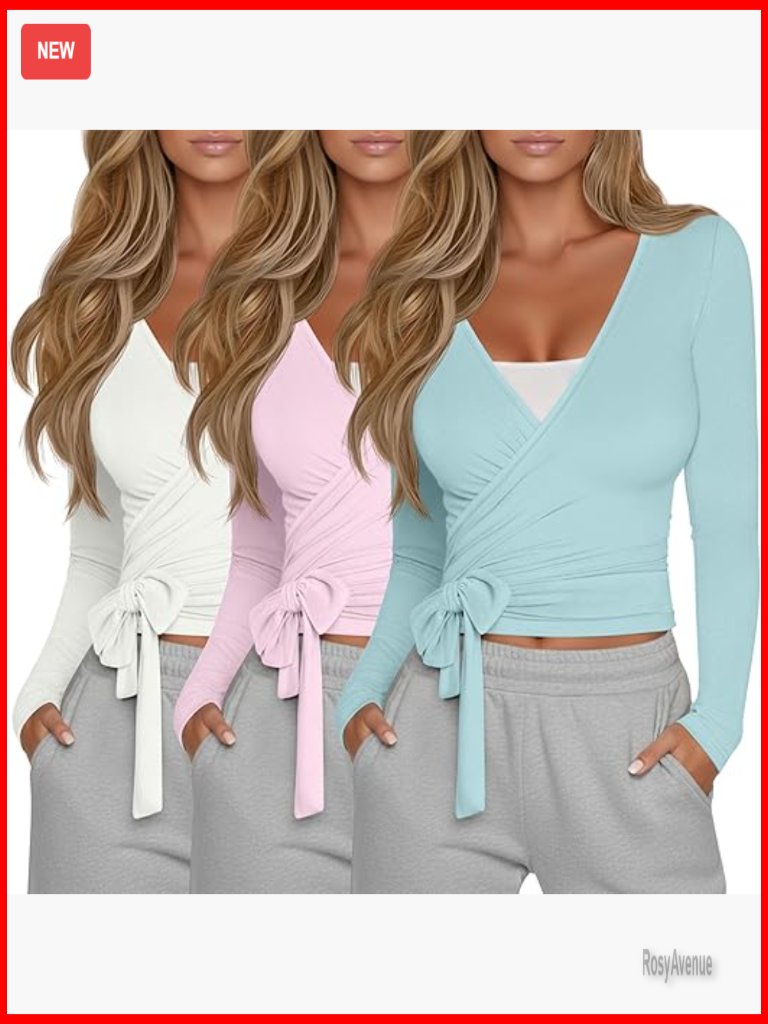 3 Pack Women's Long Sleeve Wrap Tops For Yoga Pilates Ballet
